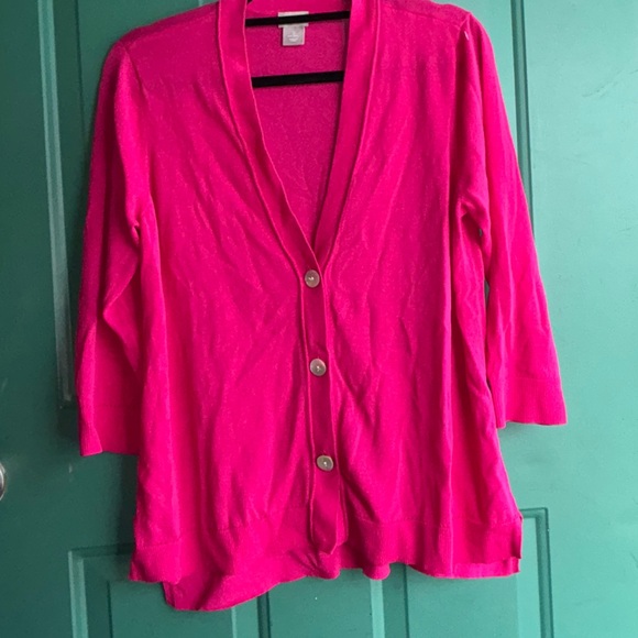 Chico's size 2 large Women's 3-Button Cardigan Sweater Pink - Picture 2 of 7